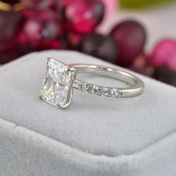 NEW RADIANT DIAMOND CUT WEDDING RINGS ENGAGEMENT RING SET - Picture 3 of 11